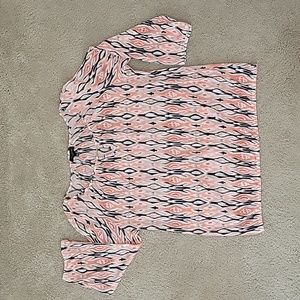 Pink and Brown Abstract Geometric 3/4 Sleeve Blouse The Limited Large